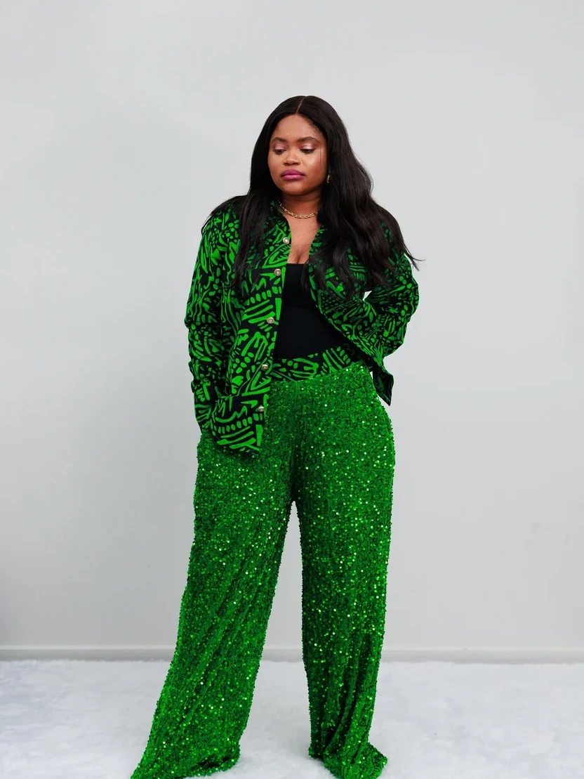 Ankara with Sequin Pants Two Piece Set